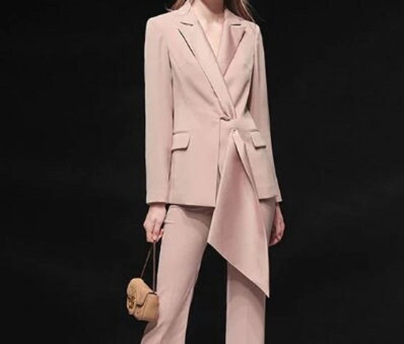 Women Blush Pink Suit Custom Made Two Piece Cotton Single Etsy