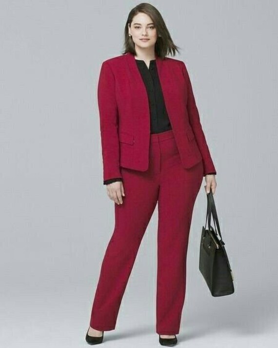 Women Plus Wine Red Pant Suit Custom Made Two Piece No - Finland