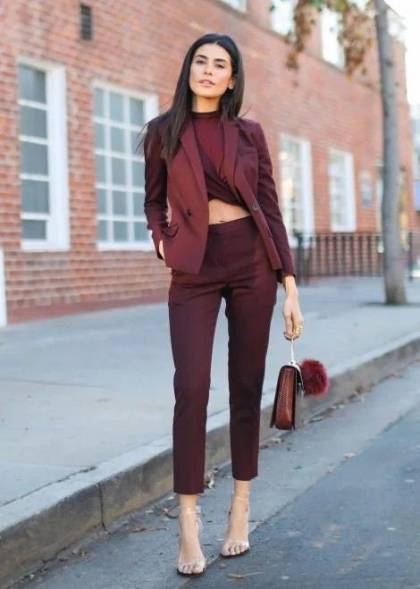 Burgundy 2025 skirt suit