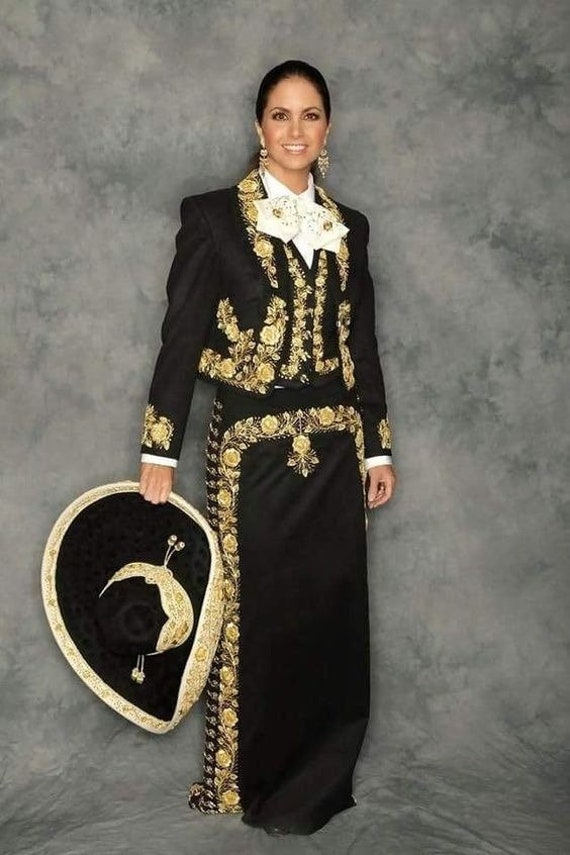 Women Mariachi Suit Custom Made Embroidered 3pc Black Cotton Etsy