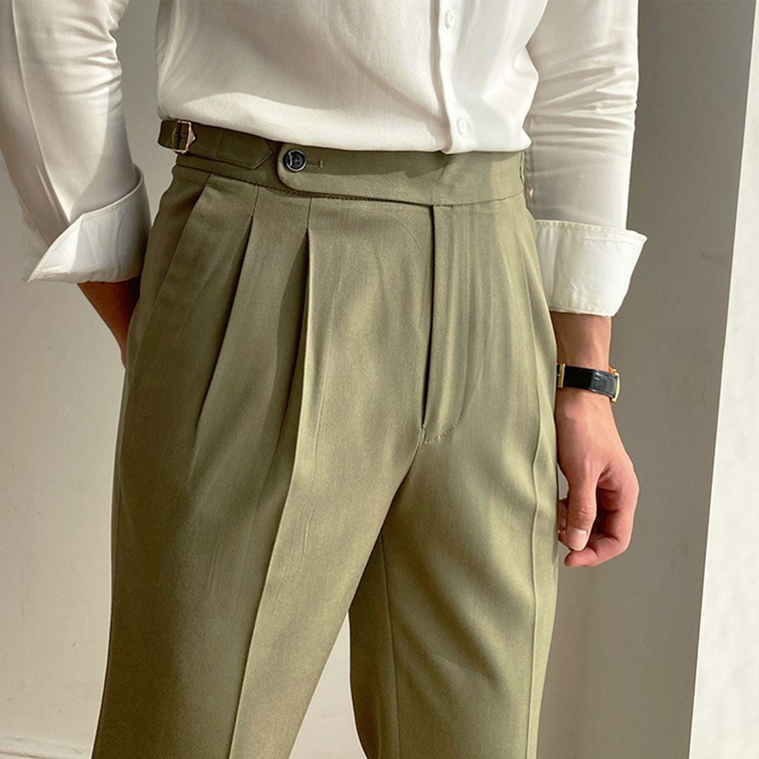 Double Pleated Flannel Trousers Beige  BENEVENTO