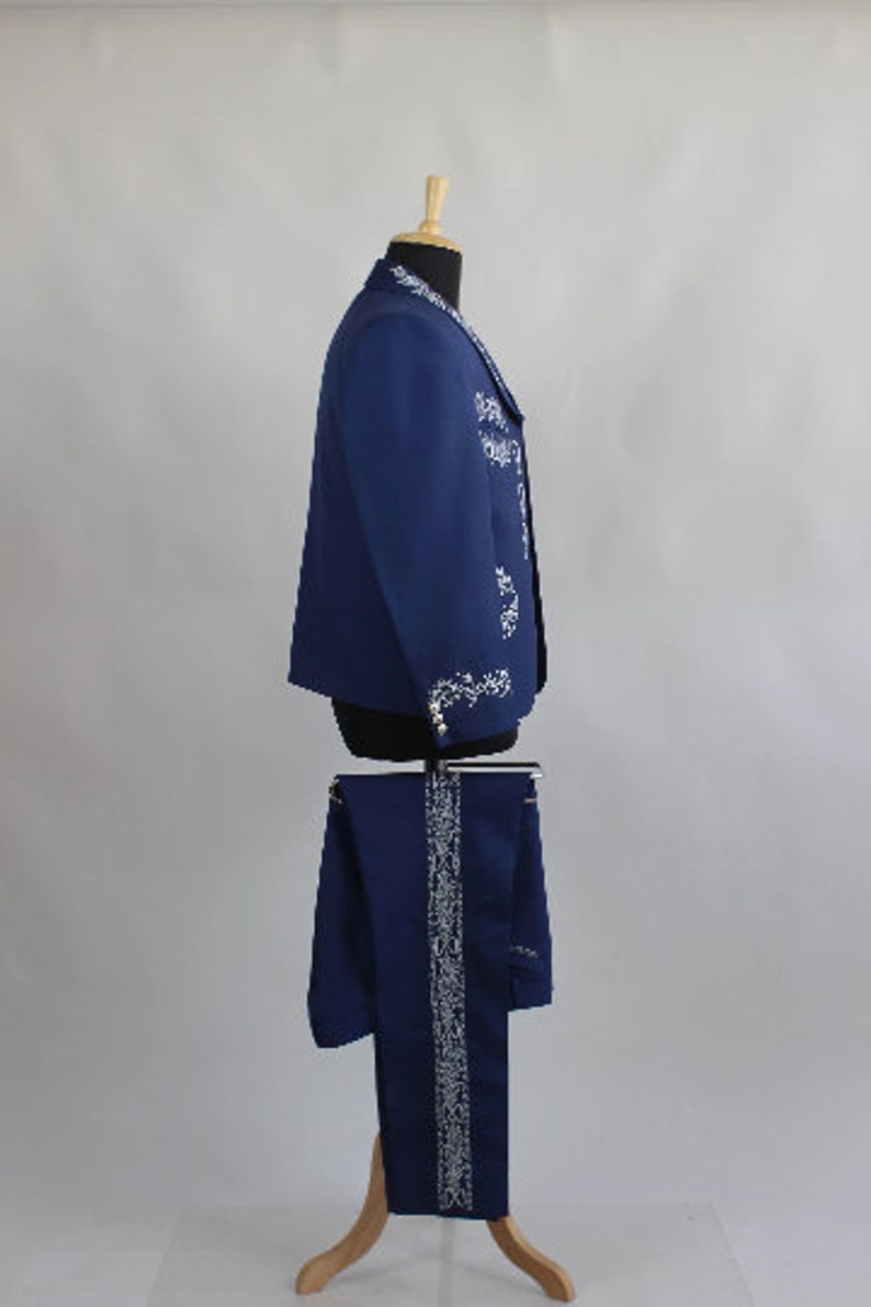 Men Mariachi Suit Custom Made Embroidered 3pc Blue Cotton Etsy