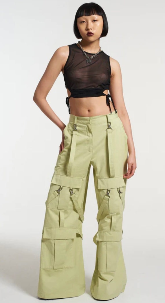 Petite - Pantalon Cargo Large Vert Peau De Pêche