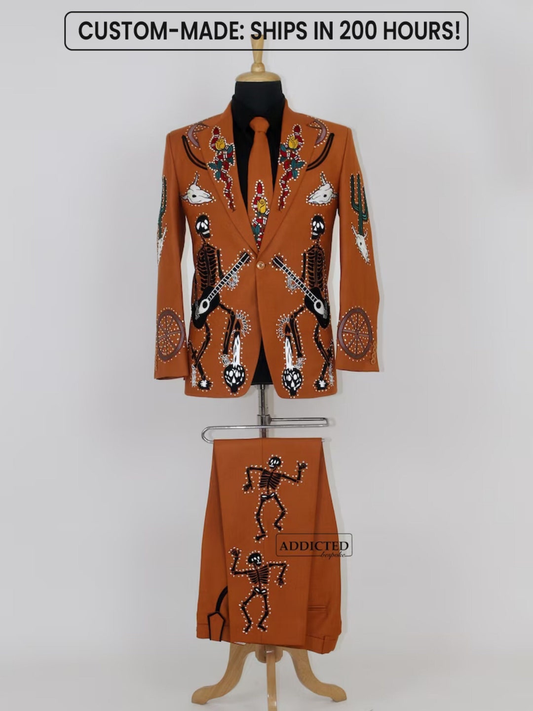 Men Orange Western Suit Country Western Style Wedding Outfit