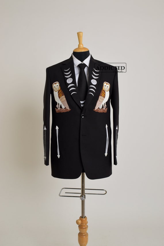 Women Black Western Suit Custom Made Women Dress Designer Owl Moon