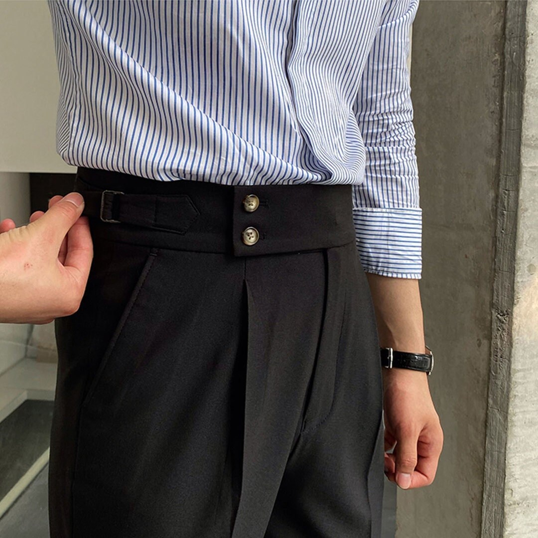 Men Black Cotton Pant Pleated Gurkha Trouser Bottom Cuff - Etsy