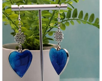 Blue Heart Drop Earrings, Resin Dangle Drop Earrings, Stainless Steel Long Earrings, Women Jewelry Gifts, Gift for Her, Summer Earrings