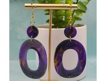 Pendientes De Gota De Forma Ovalada Púrpura, Pendientes De Gota Colgantes De Resina, Pendientes De Acero Inoxidable, Regalo De Joyería De Mujer, Regalo Para Ella, Pendientes De Verano