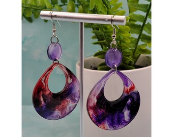 Pendientes De Gota De Forma Ovalada Púrpura/Rojo, Pendientes De Gota Colgantes De Resina, Pendientes De Acero Inoxidable, Regalo De Joyería De Mujer, Regalo Para Ella, Pendientes De Verano