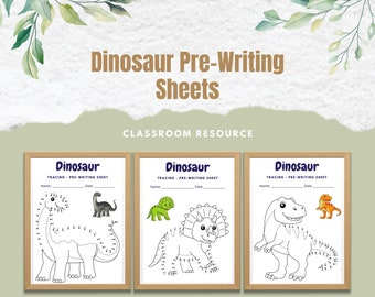 Dinosaur Pre-Writing Activity Tracing Sheets - tracing, homeschool, kindergarten, Alphabet, preschool, teacher, worksheet, handwriting