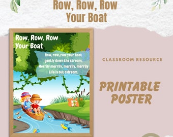 Row, Row, Row Your Boat Song with Lyrics Printable Poster -Early Childhood Teacher Resources, Homeschool, Kindergarten, Preschool, classroom