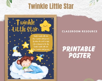 Twinkle Twinkle Little Star Song with Lyrics - Printable Poster