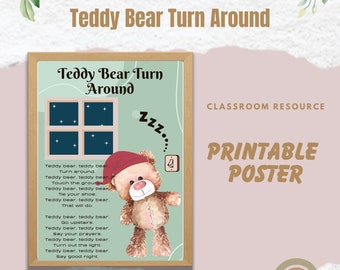 Teddy Bear Turn Around Song with Lyrics - Printable Poster