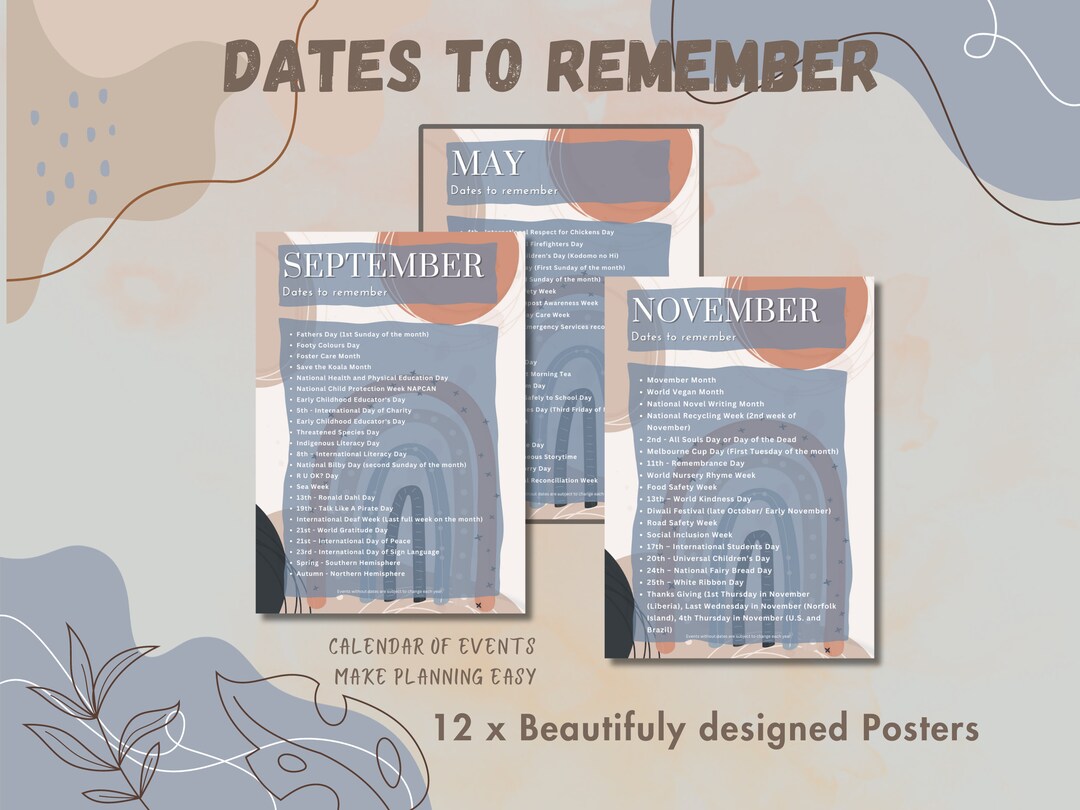 Dates to Remember Calendar of Events' Poster Collection Boho Design
