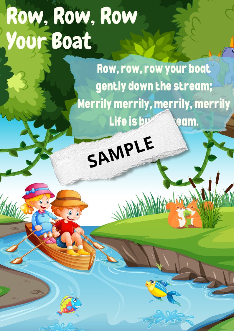 Row, Row, Row Your Boat Song With Lyrics Printable Poster -early ...