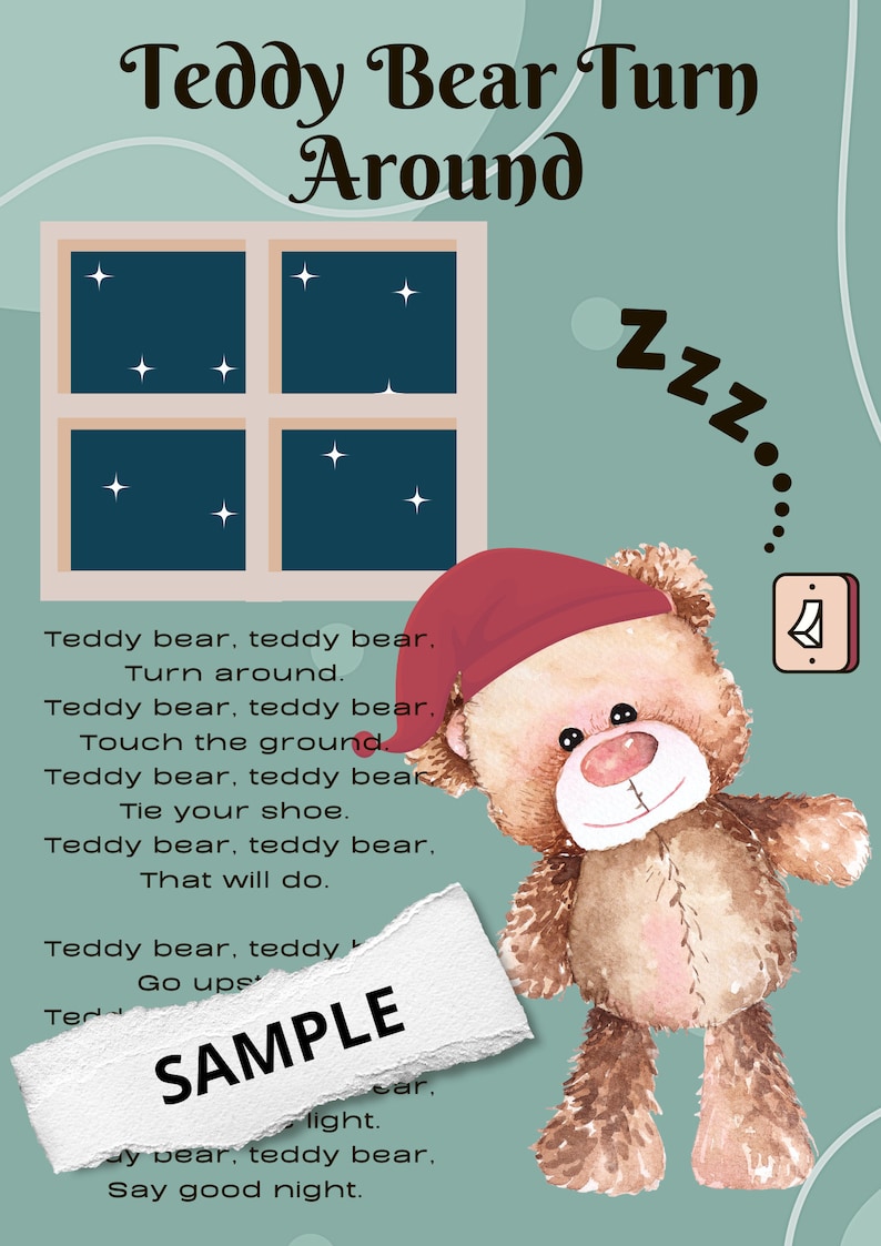 Teddy Bear Turn Around Song With Lyrics Printable Poster Etsy Australia
