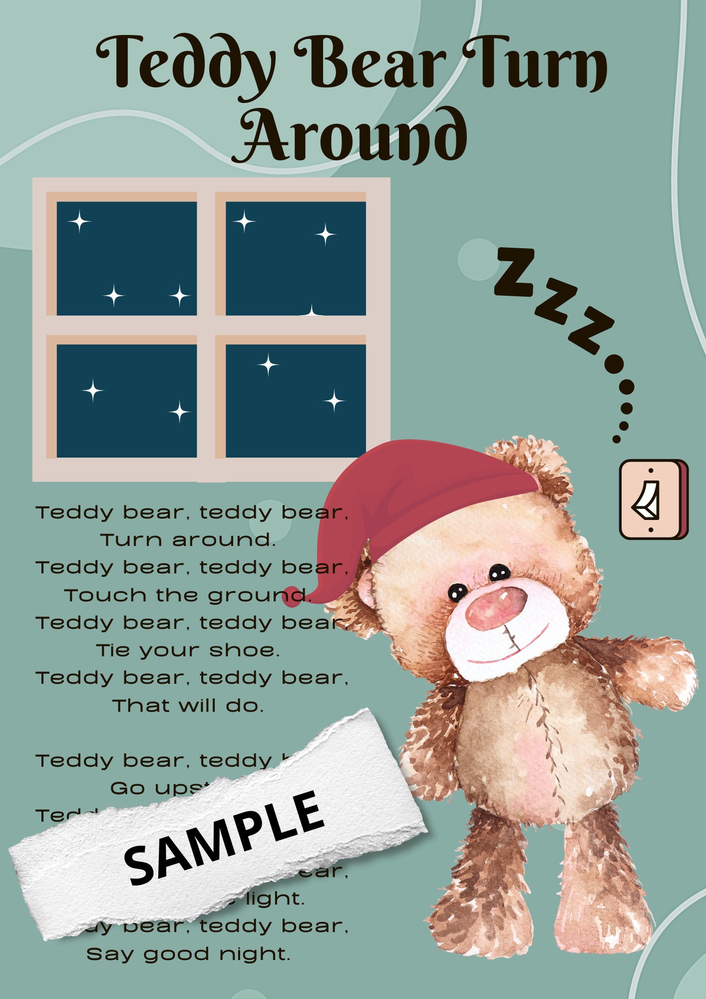 Teddy Bear Turn Around Song With Lyrics Printable Poster Etsy Australia