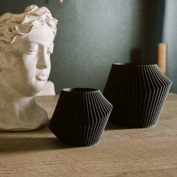 Modern Planter, Geometric Planters, 3d printed planter, Black Planter