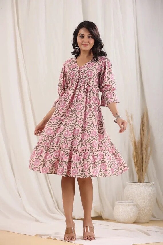 Cotton knee length summer cheap dresses