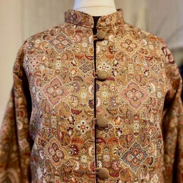 Beige long Woollen Coat/ winterJacket-Jacket made from Heritage pattern-PaisleyBorder Kani weave shawI-Women’sCoat-Handmade gift