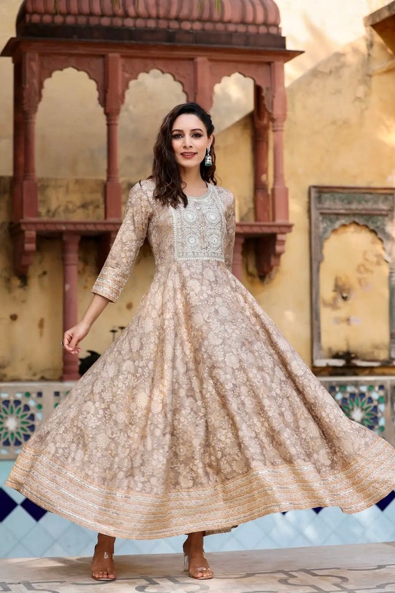 Buy Beige Anarkali for Women Online from india's Luxury Designers 2024