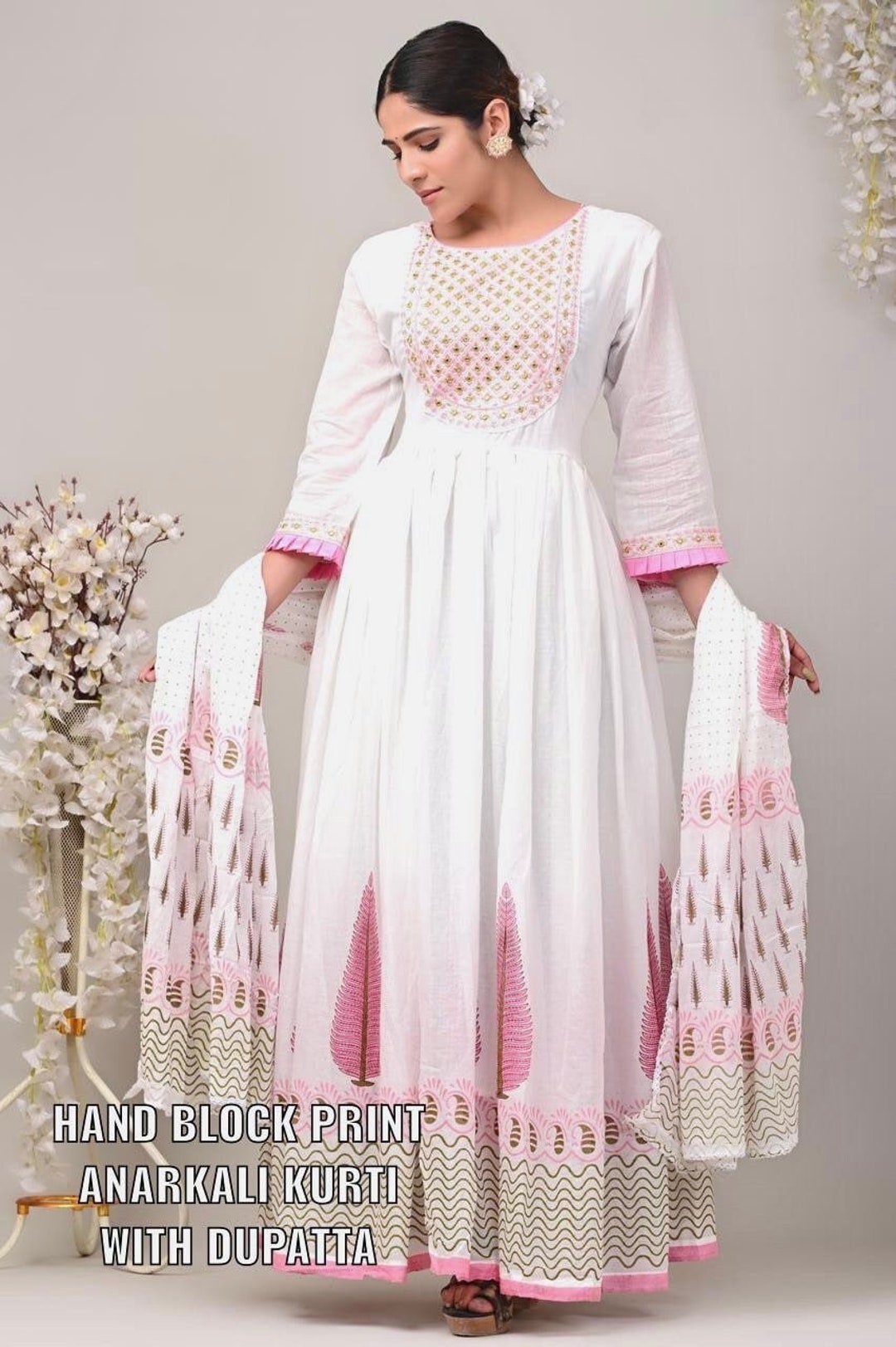 Black White Organic Cotton Anarkali Kurta with Pockets