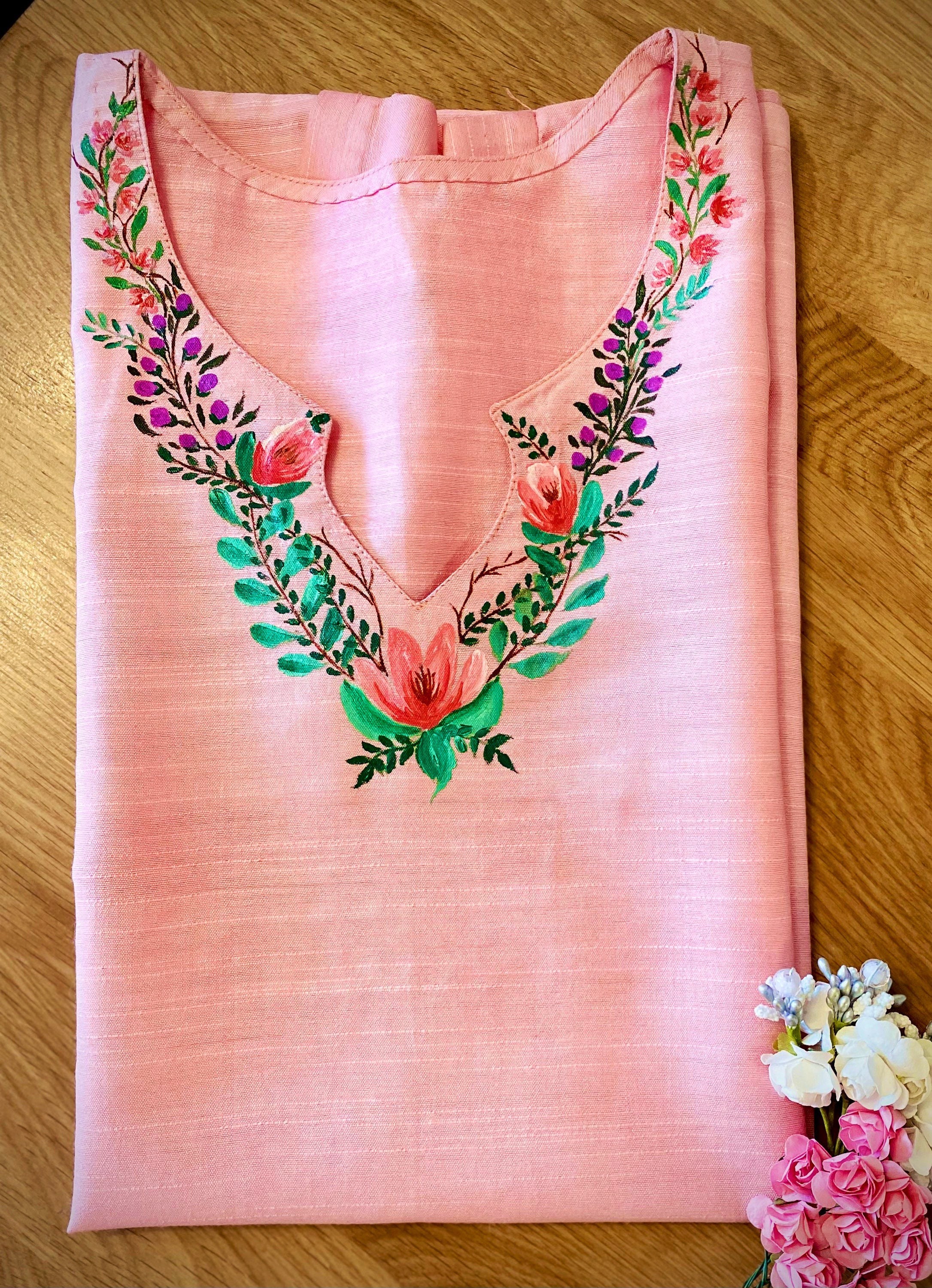 Floral Love Hand Painted Kurti Material