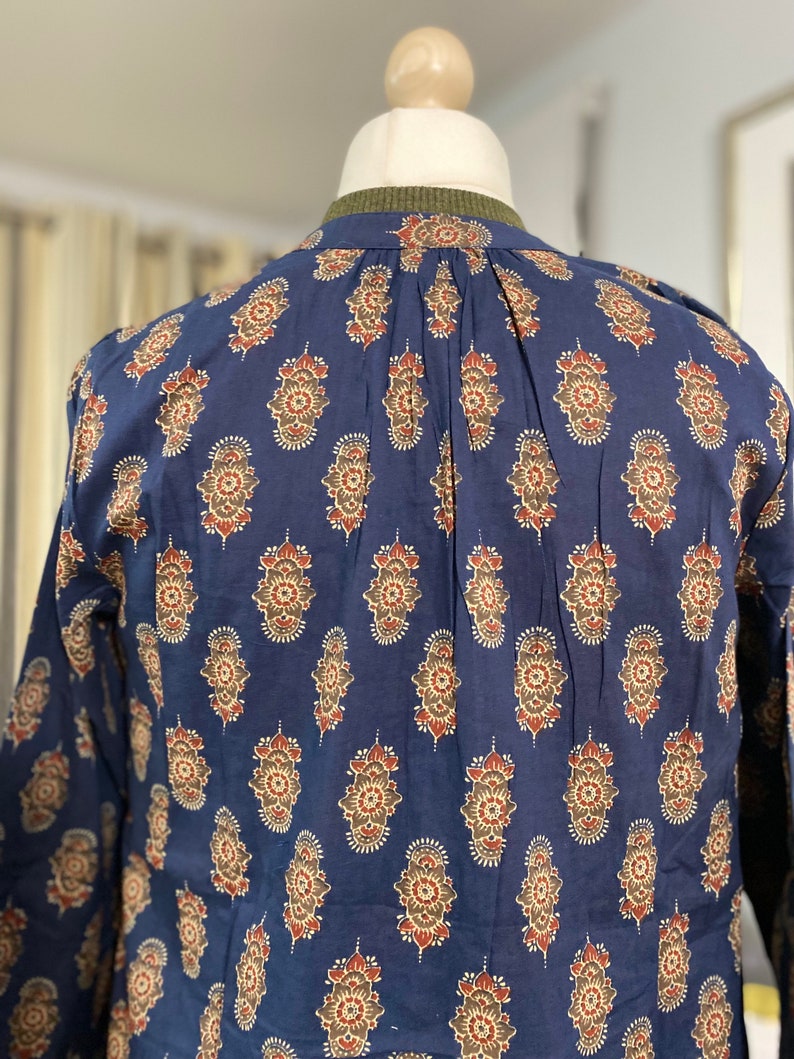 Robe chemise longue tunique indienne-Imprimé ethnique block-Pur coton-Bleu-Poches-A-ligne casual-Vacances-Robe d'été-vibe vintage-Bohème-Éthique image 8