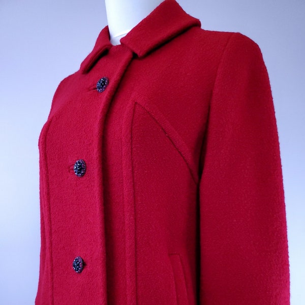 Vintage 1950s Rothmoor Red Wool Coat with Blingy Black and Red Rhinestone buttons. Very Nice!!! Made expressly for Miller's of Knoxville, TN