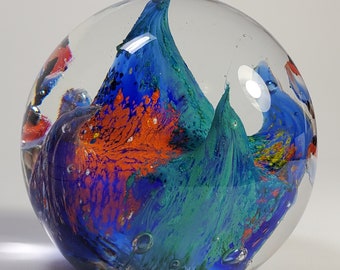 Ocean Art Glass Paperweight - Murano? - Fish Aquarium - Large 10 inch circumference