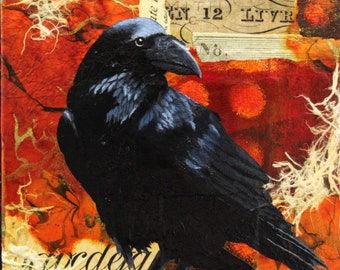 Red Haze Raven - 6x6 Giclee print with 1 inch border