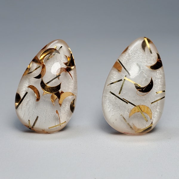 1950s Confetti Lucite Celestial Earrings - Teardrop Clip Ons