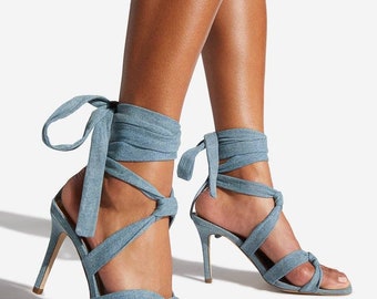 light blue denim heels