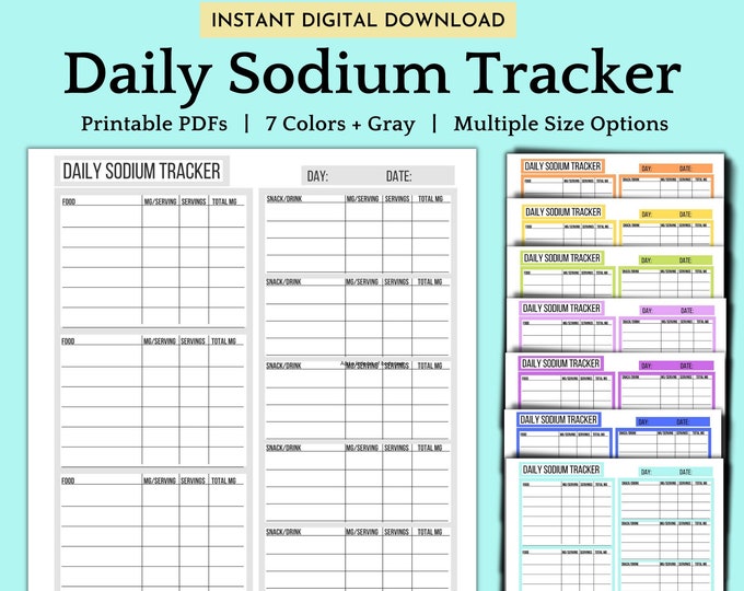 Low Sodium Food Journal Printable PDF, A4 A5 Printable Daily Salt Tracker Food Log, Sodium Counting Daily Sodium Calculator PDF download