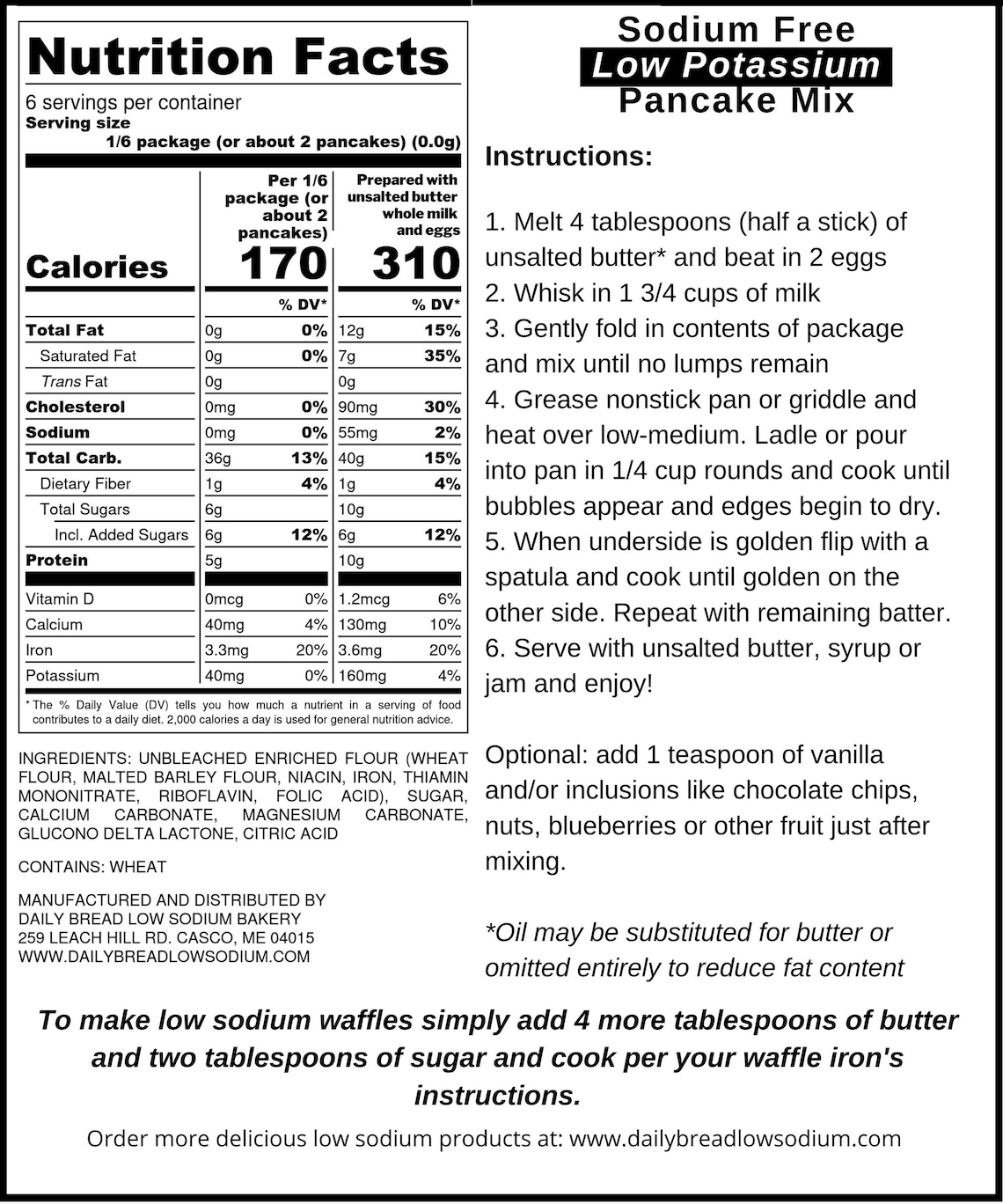 Low Sodium Pancake or Waffle Mix. Makes 12 Pancakes / Flapjacks