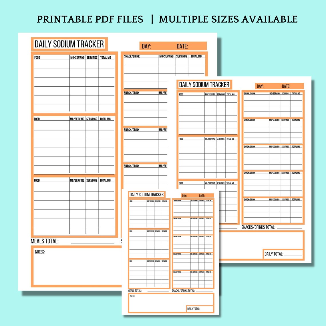 Low Sodium Food Journal Printable PDF, A4 A5 Printable Daily Salt Tracker Food Log, Sodium ...