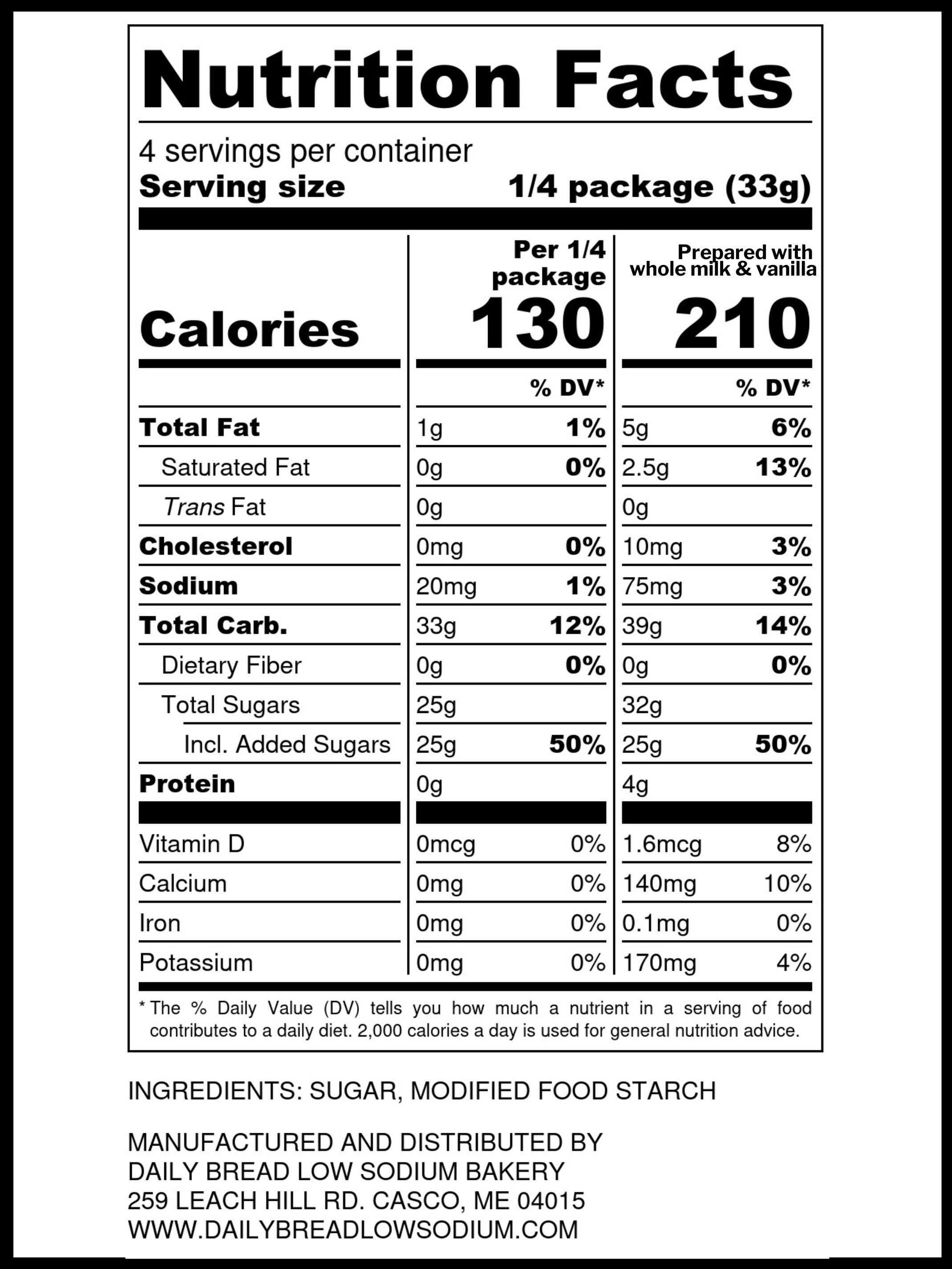 Low Sodium Instant Pudding Mix. Gluten Free. Chocolate and Unflavored