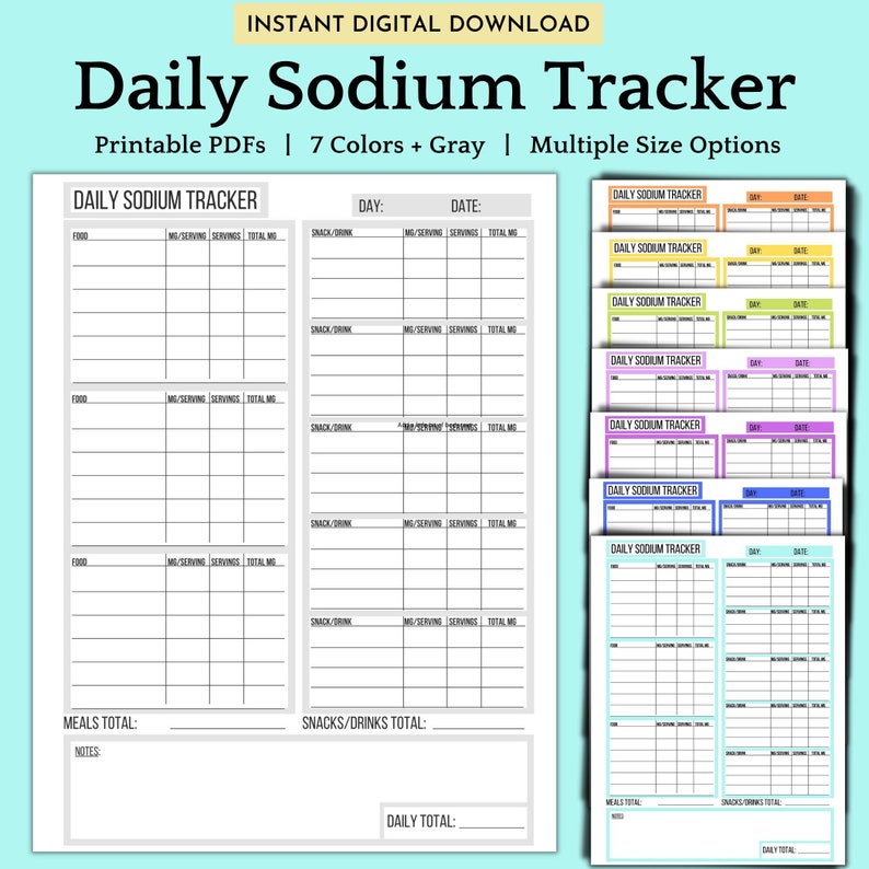 Low Sodium Food Journal Printable PDF, A4 A5 Printable Daily Salt