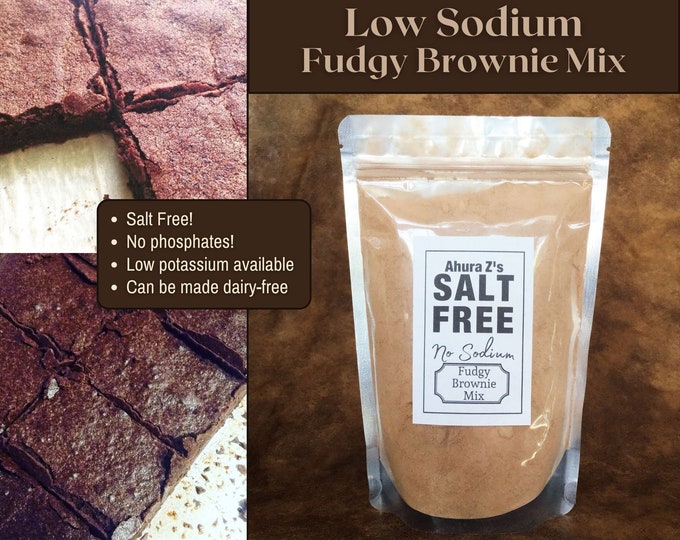 Low sodium brownie mix. Makes one 9x13" pan of delicious, fudgy cocoa brownies.  You add butter, eggs and vanilla.  Completely salt free!