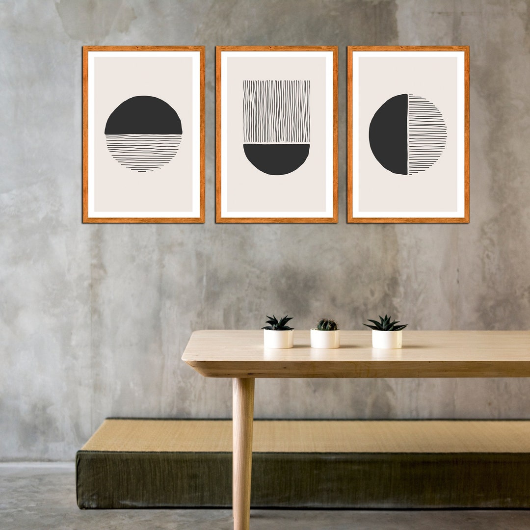 Set of 3 Boho Wall Art, Moon Phases Wall Art, Boho Moon Wall Decor