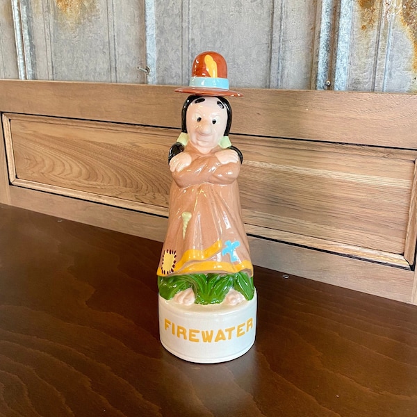 Vintage Native “Firewater” Ceramic Decanter