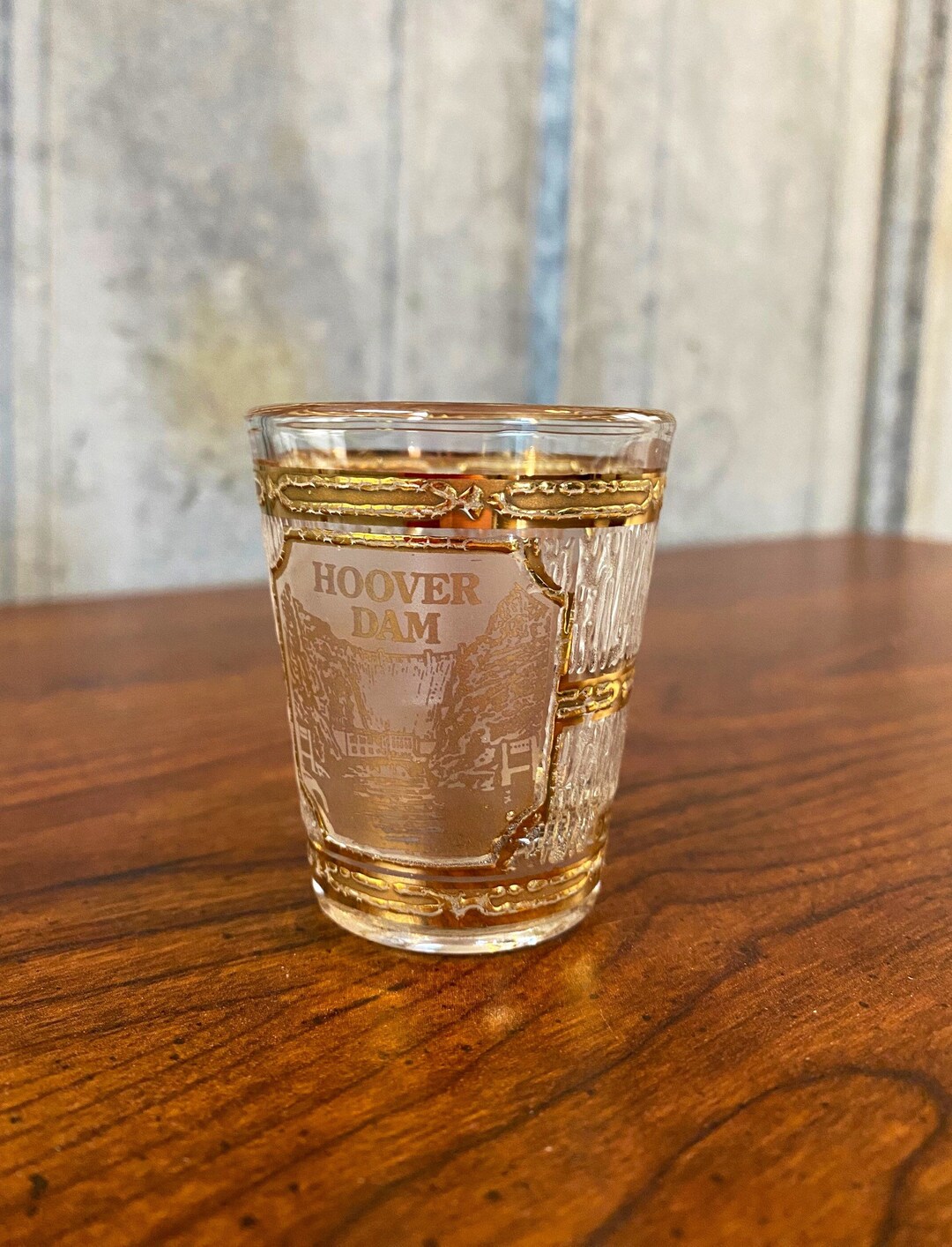 Vintage Hoover Dam Gold Leaf Shot Glass Etsy