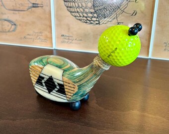 Handcrafted Persimmon “Snail” Golf Display - Green