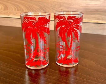 Vintage Tropical Palm Trees Water Glasses