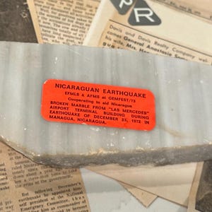 1972 Nicaraguan Earthquake Marble Artifact, Gemfest 1973 Ephemera (Charlotte NC Badges)