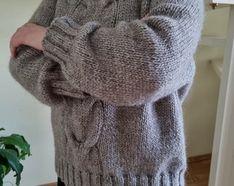 Hand knit, oversized, very warm, soft sweater (alpaca wool, merino wool)