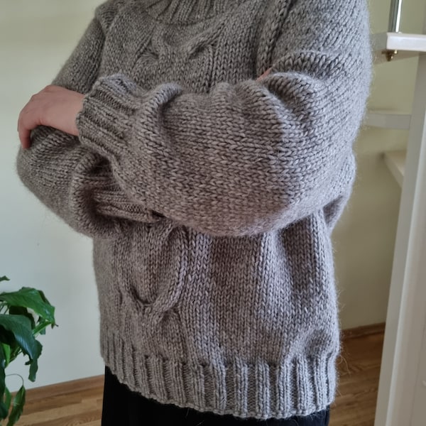 Hand knit, oversized, very warm, soft sweater (alpaca wool, merino wool)