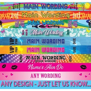 Pack of 10 Personalised Printed Festival Cotton Wristbands - over 100 designs to choose from