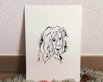 Grabado en linóleo de Marnie - Recuerdos de Marnie, grabado a mano. Grabado en linóleo de Marnie - Cuando Marnie estuvo allí, grabado a mano.