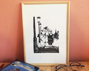 Sherlock Holmes en linóleo - Impresión manual. Sherlock Holmes en linóleo - Impresión manual.